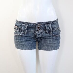 y2k low rise denim micro shorts dark wash triple button